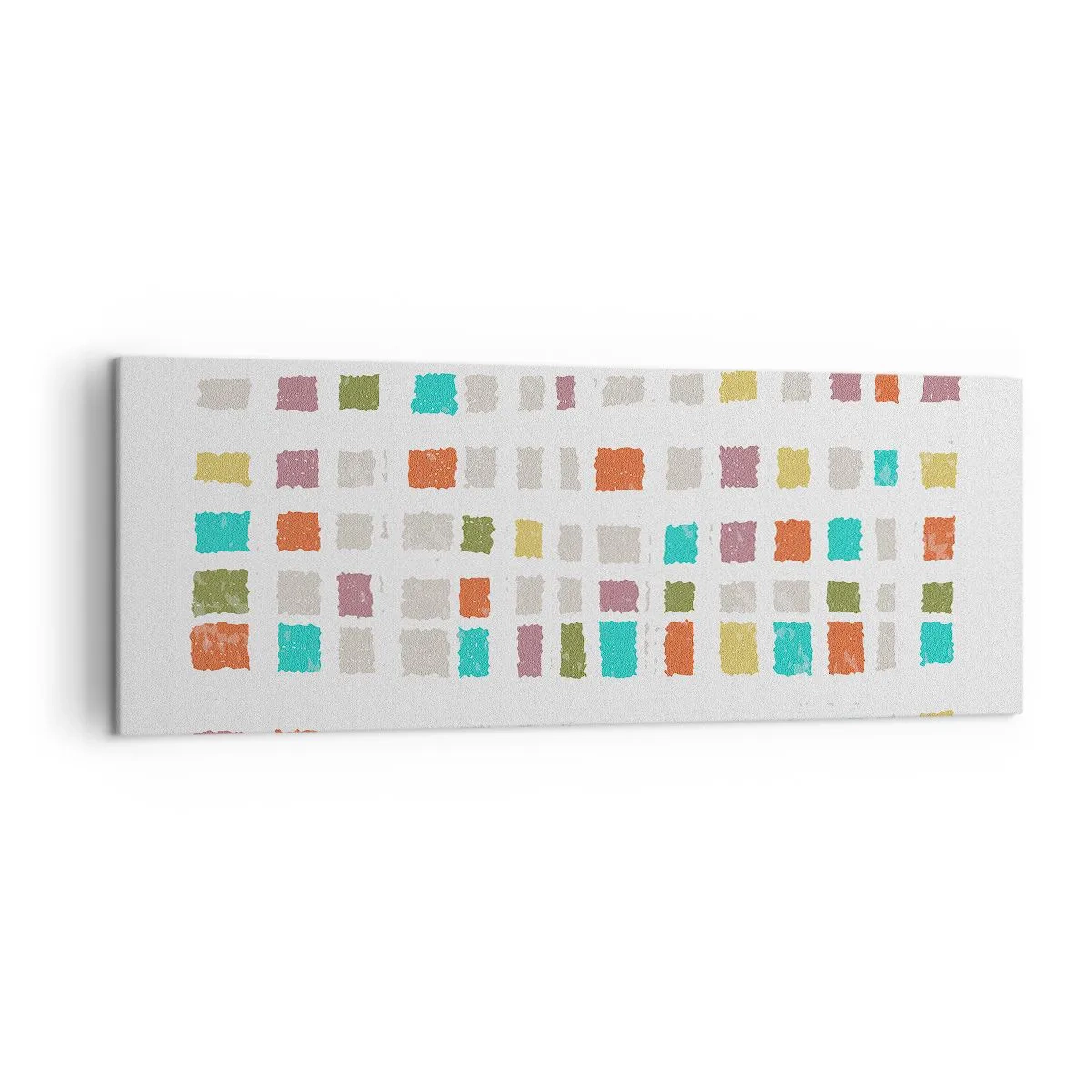 Bild auf Leinwand - Leinwandbild - Bunte Quadrate in minimalistischer Anordnung auf weißem Hintergrund - 140x50cm - Unbekanntes Spiel - Moderne Wanddekoration für Wohnzimmer und Schlafzimmer ARTTOR