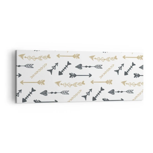 Bild auf Leinwand - Leinwandbild - Ein minimalistisches Muster mit Pfeilen in Beige- und Grautönen. - 140x50cm - Der Traum des Bogenschützen - Moderne Wanddekoration für Wohnzimmer und Schlafzimmer ARTTOR