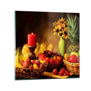 Glasbild - Bild auf glas - Stillleben mit Brot und Obst - 70x70 cm