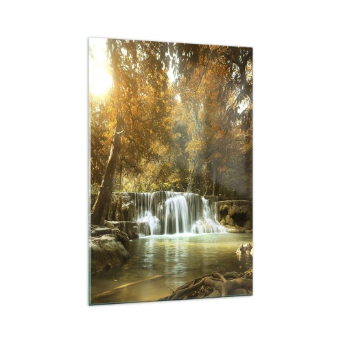Glasbild - Bild auf glas - Herbstlandschaft mit Wasserfall - 70x100cm - Parkkaskade - Moderne Wanddekoration für Wohnzimmer und Schlafzimmer ARTTOR