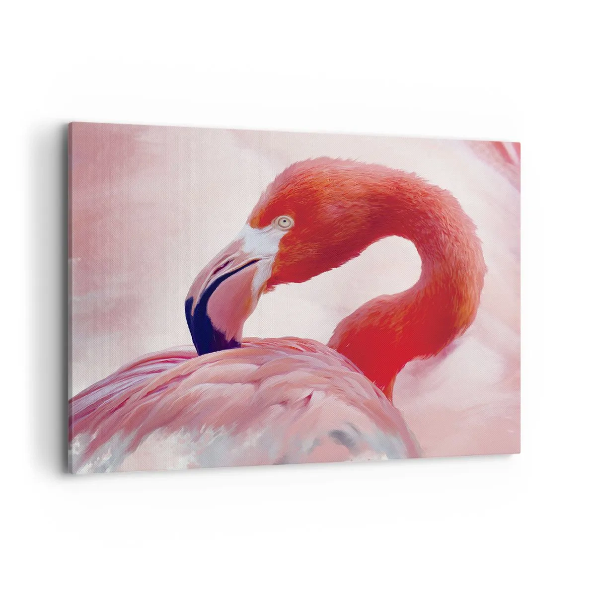 Bild auf Leinwand - Leinwandbild - Ein Flamingo in Rosatönen auf hellem Hintergrund - 100x70cm - Vogel Schönheit - Moderne Wanddekoration für Wohnzimmer und Schlafzimmer ARTTOR