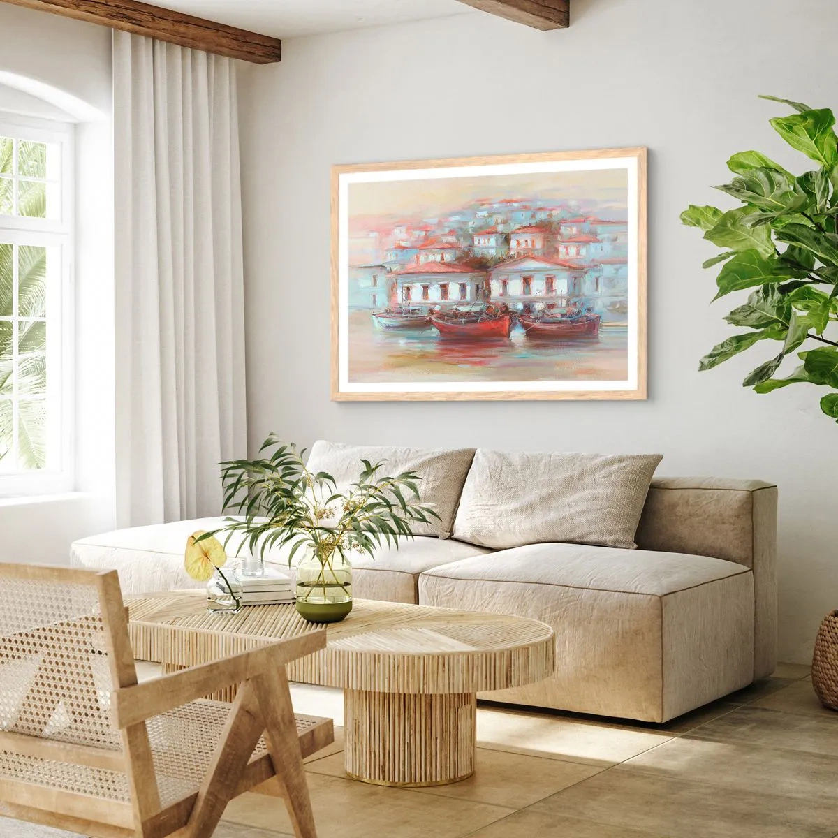 Poster in einem Rahmen aus heller Eiche - Glückliche Stadt - 50x40 cm
