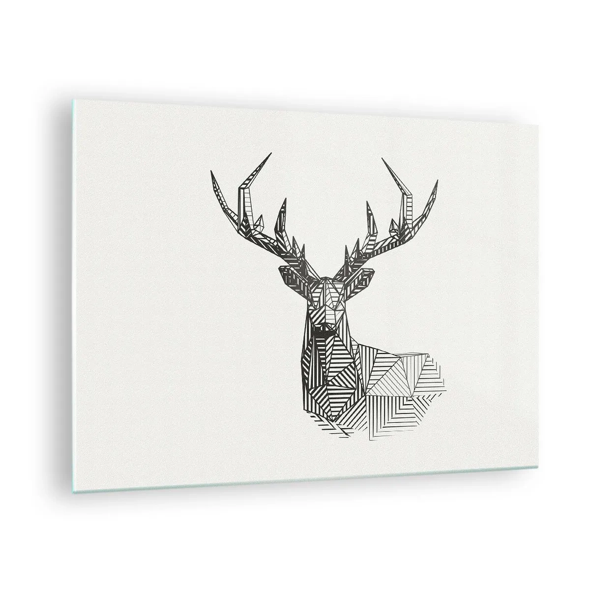 Glasbild - Bild auf glas - Kubistisches Reh aus geometrischen Formen auf weißem Hintergrund - 70x50cm - Ein Hirsch im kubistischen Stil - Moderne Wanddekoration für Wohnzimmer und Schlafzimmer ARTTOR