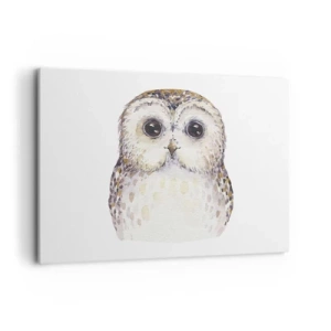 Bild auf Leinwand - Leinwandbild - Porträt einer Eule auf hellem Hintergrund mit zarten Farben - 100x70cm - Schau mir in die Augen - Moderne Wanddekoration für Wohnzimmer und Schlafzimmer ARTTOR