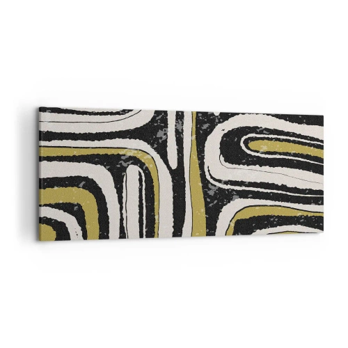 Bild auf Leinwand - Leinwandbild - Abstraktes Muster in Schwarz, Weiß und Gold - 120x50cm - Komposition: Straßen und Gassen - Moderne Wanddekoration für Wohnzimmer und Schlafzimmer ARTTOR