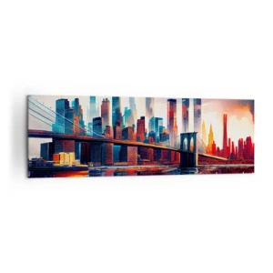 Bild auf Leinwand - Leinwandbild - New York City Panorama mit Brücke und Spiegelung im Wasser - 160x50cm - Traumhaftes New York - Moderne Wanddekoration für Wohnzimmer und Schlafzimmer ARTTOR
