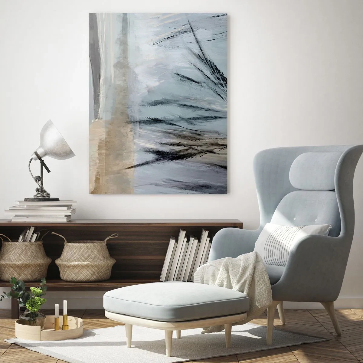 Glasbild - Bild auf glas - Eine malerische Winterlandschaft mit Feldern und Gräsern - 80x120cm - Winterfelder - Moderne Wanddekoration für Wohnzimmer und Schlafzimmer ARTTOR