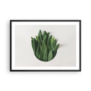 Poster in einem schwarzem Rahmen - Eine Komposition aus grünen Blättern auf hellem Hintergrund - 70x50cm - Ungebremste Neugier - Moderne Wanddekoration für Wohnzimmer und Schlafzimmer ARTTOR