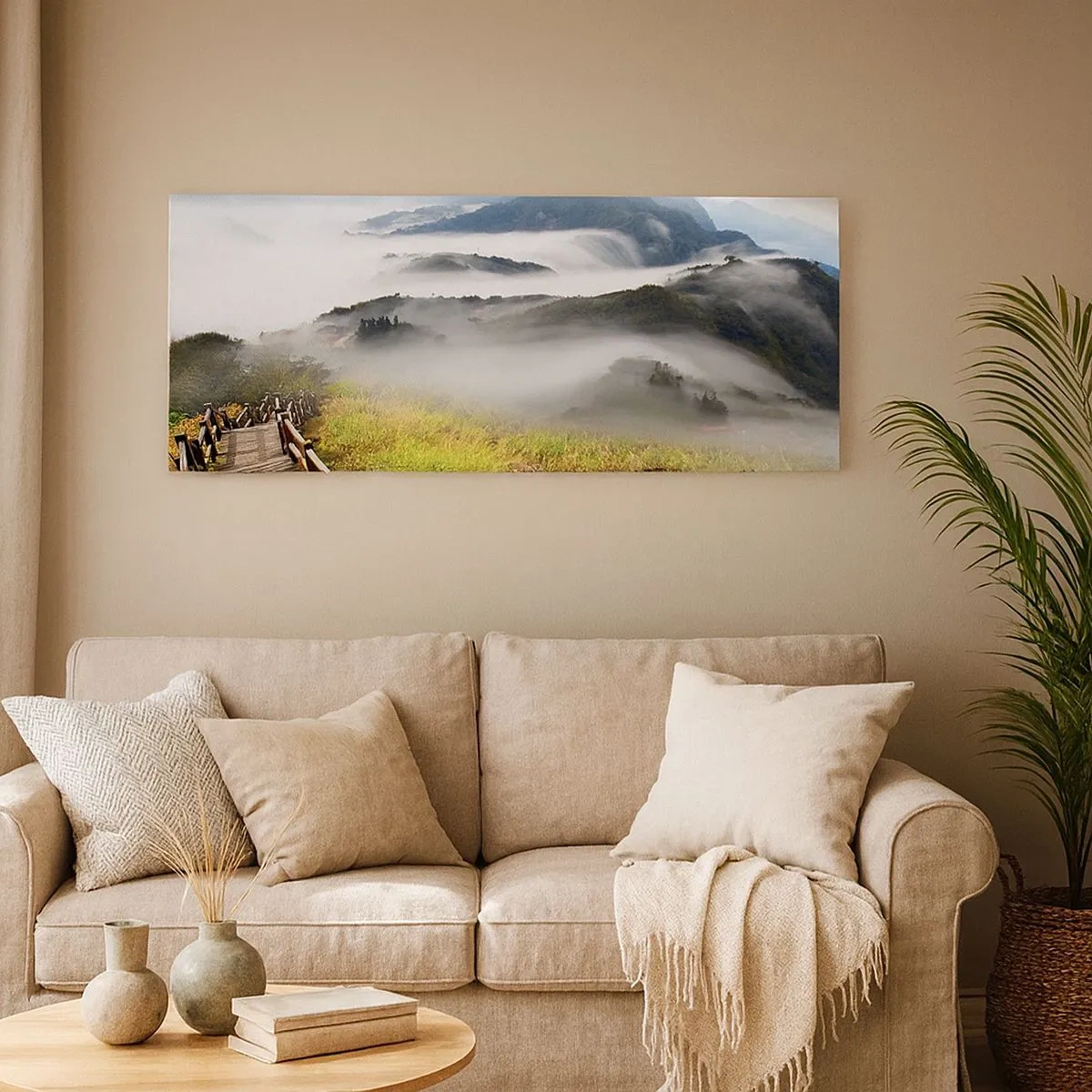Bild auf Leinwand - Leinwandbild - Gewebt aus Lichtschein und Nebel - 100x40 cm