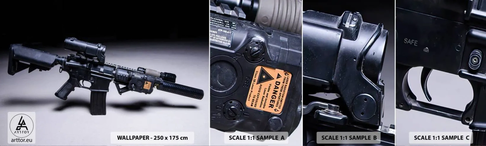 Fototapeten Muster Selbstklebend Deluxe Sticker - dunkler Ritter - Militär, Gewehr, Waffe - 100x30 cm