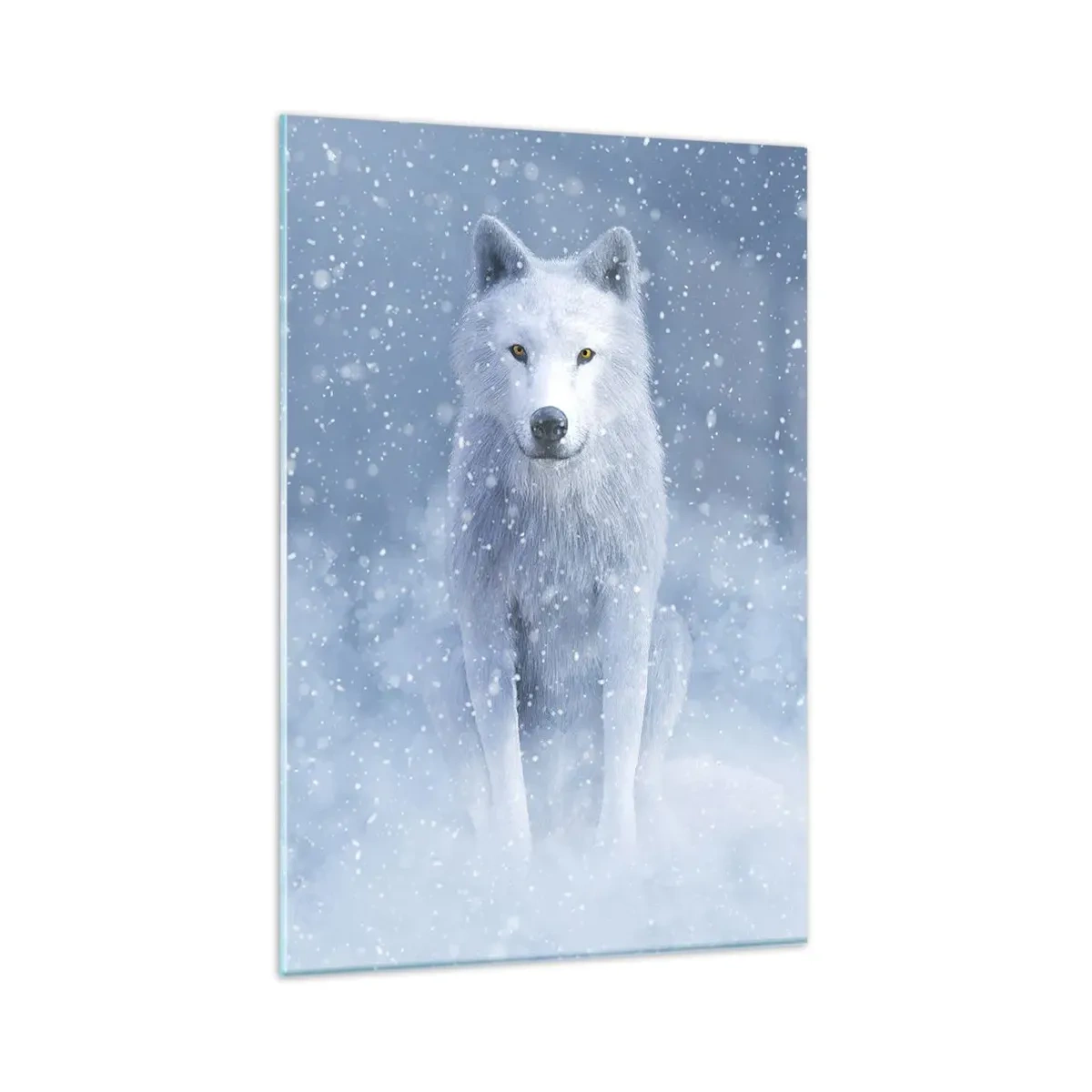 Glasbild - Bild auf glas - Weißer Wolf in einer verschneiten Landschaft - 80x120cm - In Winterstimmung - Moderne Wanddekoration für Wohnzimmer und Schlafzimmer ARTTOR