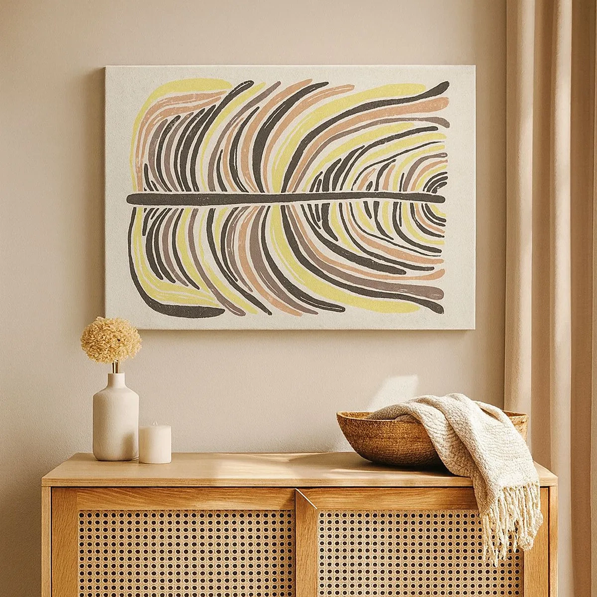 Bild auf Leinwand - Leinwandbild - Abstraktes Blattmotiv in Erdtönen - 70x50cm - Abstraktion voller Leben - Moderne Wanddekoration für Wohnzimmer und Schlafzimmer ARTTOR