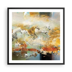 Poster in einem schwarzem Rahmen - Im Galopp durch das Licht - 60x60 cm