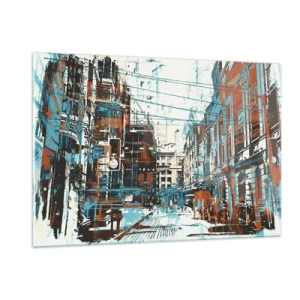 Glasbild - Bild auf glas - Eine malerische Stadtstraße in einem künstlerischen, abgenutzten Stil - 120x80cm - Ein abgenutzter Stadtwanderweg - Moderne Wanddekoration für Wohnzimmer und Schlafzimmer ARTTOR