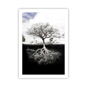Poster - Ein minimalistischer Baum mit sichtbarem Wurzelsystem - 50x70cm - Die Natur der Welt entdecken - Moderne Wanddekoration für Wohnzimmer und Schlafzimmer ARTTOR