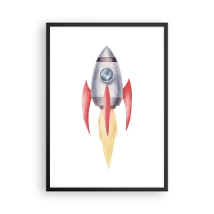 Poster in einem schwarzem Rahmen - Weltraumrakete im Aquarellstil - 50x70cm - Höher, schneller, weiter - Moderne Wanddekoration für Wohnzimmer und Schlafzimmer ARTTOR