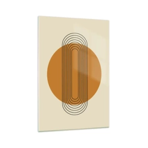 Glasbild - Bild auf glas - Geometrisches Muster mit orangefarbenen Kreisen und Linien - 70x100cm - Perfekter Plan - Moderne Wanddekoration für Wohnzimmer und Schlafzimmer ARTTOR