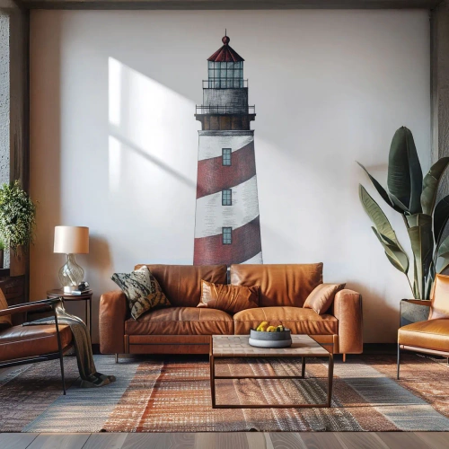 Selbstklebende Fototapete Deluxe Sticker - Immer auf der Hut - Leuchtturm, Nautisch, Strand - 250x175 cm