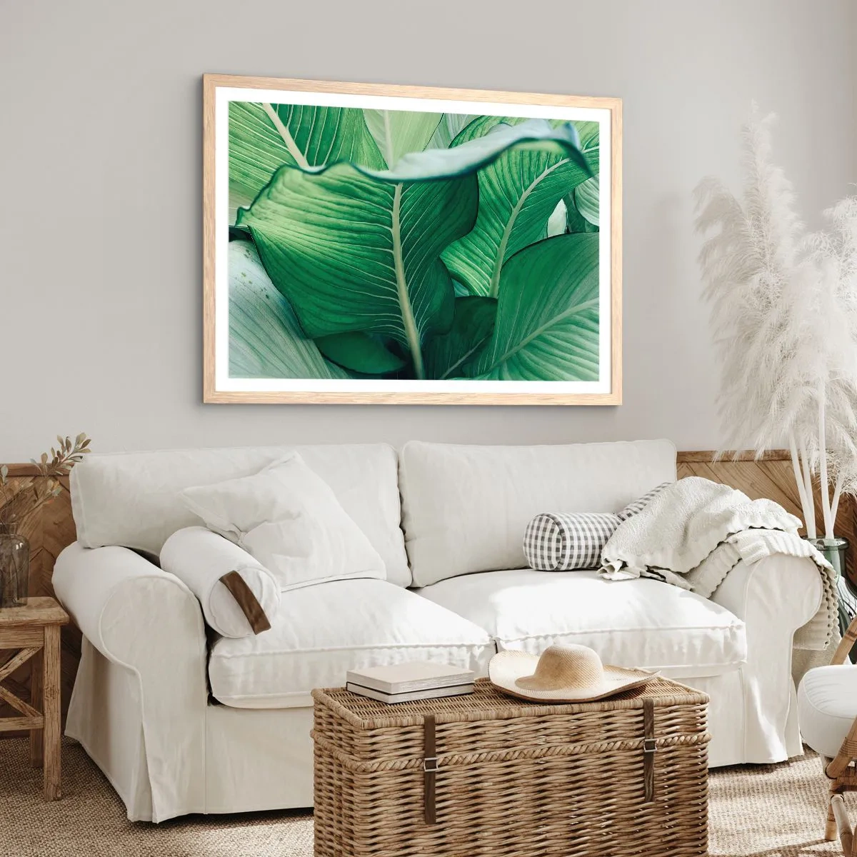 Poster in einem Rahmen aus heller Eiche - Intensiv grünes Leben - 100x70 cm