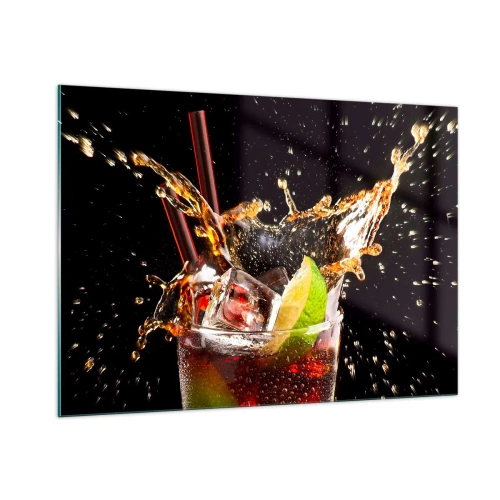 Glasbild - Bild auf glas - Ein Glas Getränk mit Limette und Spritzer auf schwarzem Hintergrund - 100x70cm - Freude und Energie der Farben - Moderne Wanddekoration für Wohnzimmer und Schlafzimmer ARTTOR