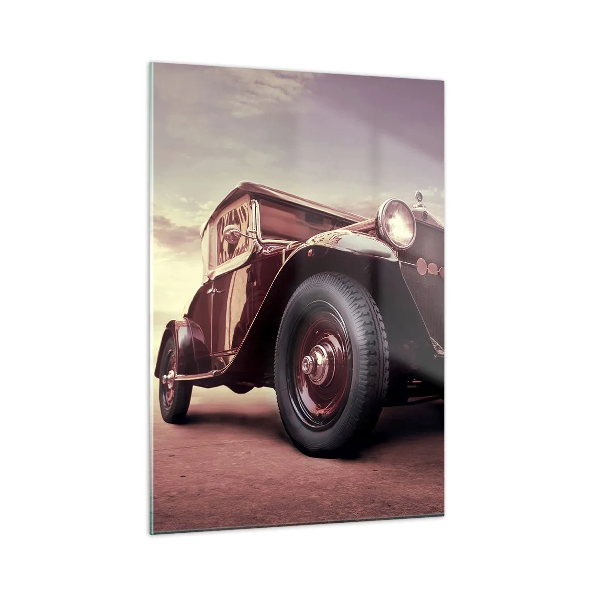 Glasbild - Bild auf glas - Kultiger Oldtimer in Sepiatönen im Freien - 50x70cm - Gehen wir zurück wie in alten Zeiten ... - Moderne Wanddekoration für Wohnzimmer und Schlafzimmer ARTTOR