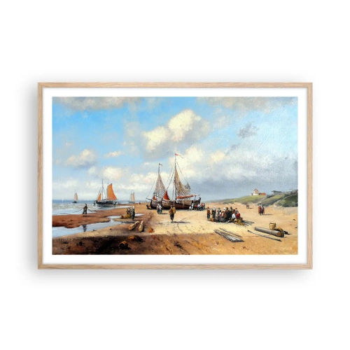 Poster in einem Rahmen aus heller Eiche - Nach einem erfolgreichen Fischfang - 91x61 cm