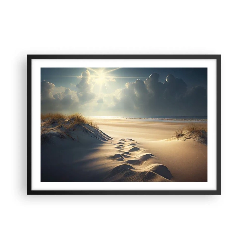 Poster in einem schwarzem Rahmen - Goldene Dünen am Strand bei Sonnenuntergang mit Blick auf das Meer - 70x50cm - Beruhigende Landschaft - Moderne Wanddekoration für Wohnzimmer und Schlafzimmer ARTTOR