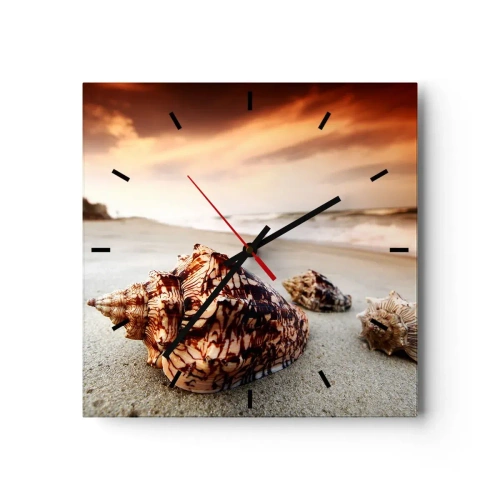 Wanduhr - Glasuhr - Muscheln am Strand bei Sonnenuntergang - 30x30cm - Ausgestoßene von Wellen - Moderne Wanddekoration für Wohnzimmer und Schlafzimmer ARTTOR