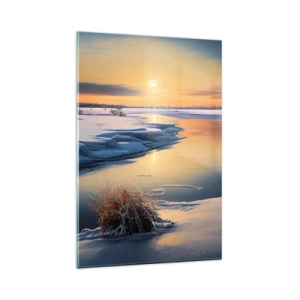 Glasbild - Bild auf glas - Winterlandschaft mit einem Fluss bei Sonnenuntergang - 80x120cm - Wintersonnenuntergang - Moderne Wanddekoration für Wohnzimmer und Schlafzimmer ARTTOR
