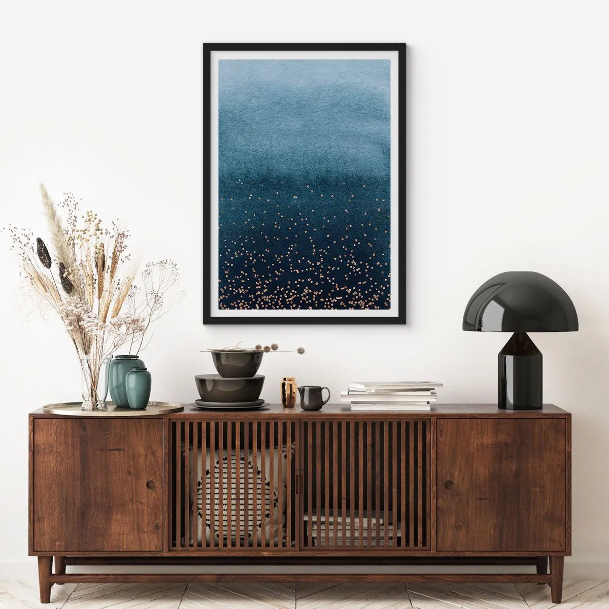 Poster in einem schwarzem Rahmen - Komposition - blaue Phasen - 30x40 cm
