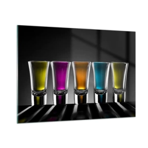 Glasbild - Bild auf glas - Bunte Gläser auf schwarzem Hintergrund im minimalistischen Stil - 100x70cm - Die Farben der Freude - Moderne Wanddekoration für Wohnzimmer und Schlafzimmer ARTTOR