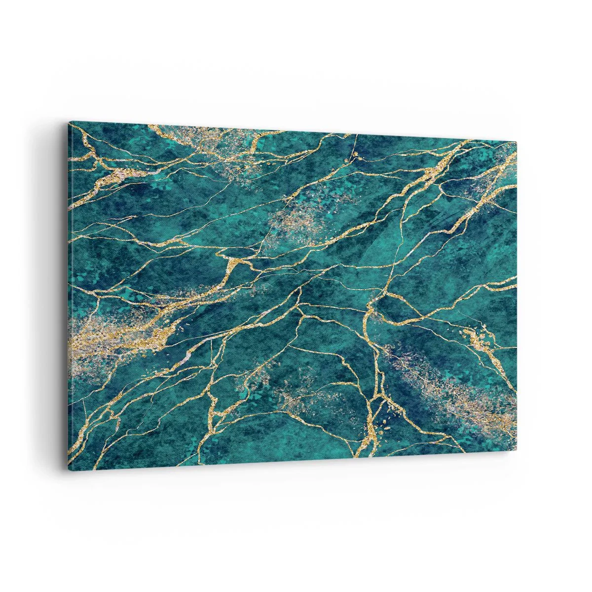 Bild auf Leinwand - Leinwandbild - Strukturiertes Marmormuster in Türkis- und Goldtönen - 120x80cm - Goldmine - Moderne Wanddekoration für Wohnzimmer und Schlafzimmer ARTTOR