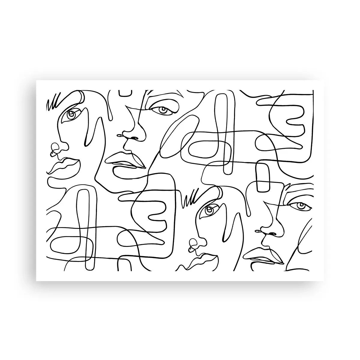 Poster - Eine minimalistische Zeichnung eines Gesichts mit Linien auf hellem Hintergrund. - 100x70cm - In verworrenen Gefühlen - Moderne Wanddekoration für Wohnzimmer und Schlafzimmer ARTTOR