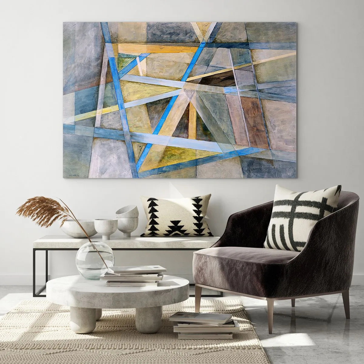Glasbild - Bild auf glas - Abstrakte Komposition mit geometrischen Formen - 70x50cm - Gerade oder diagonal? - Moderne Wanddekoration für Wohnzimmer und Schlafzimmer ARTTOR
