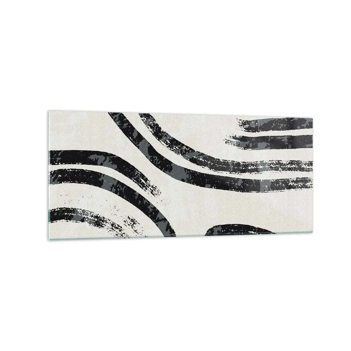 Glasbild - Bild auf glas - Schwarz-weiße abstrakte Linien auf hellem Hintergrund - 120x50cm - Bei Hälfte angehalten - Moderne Wanddekoration für Wohnzimmer und Schlafzimmer ARTTOR