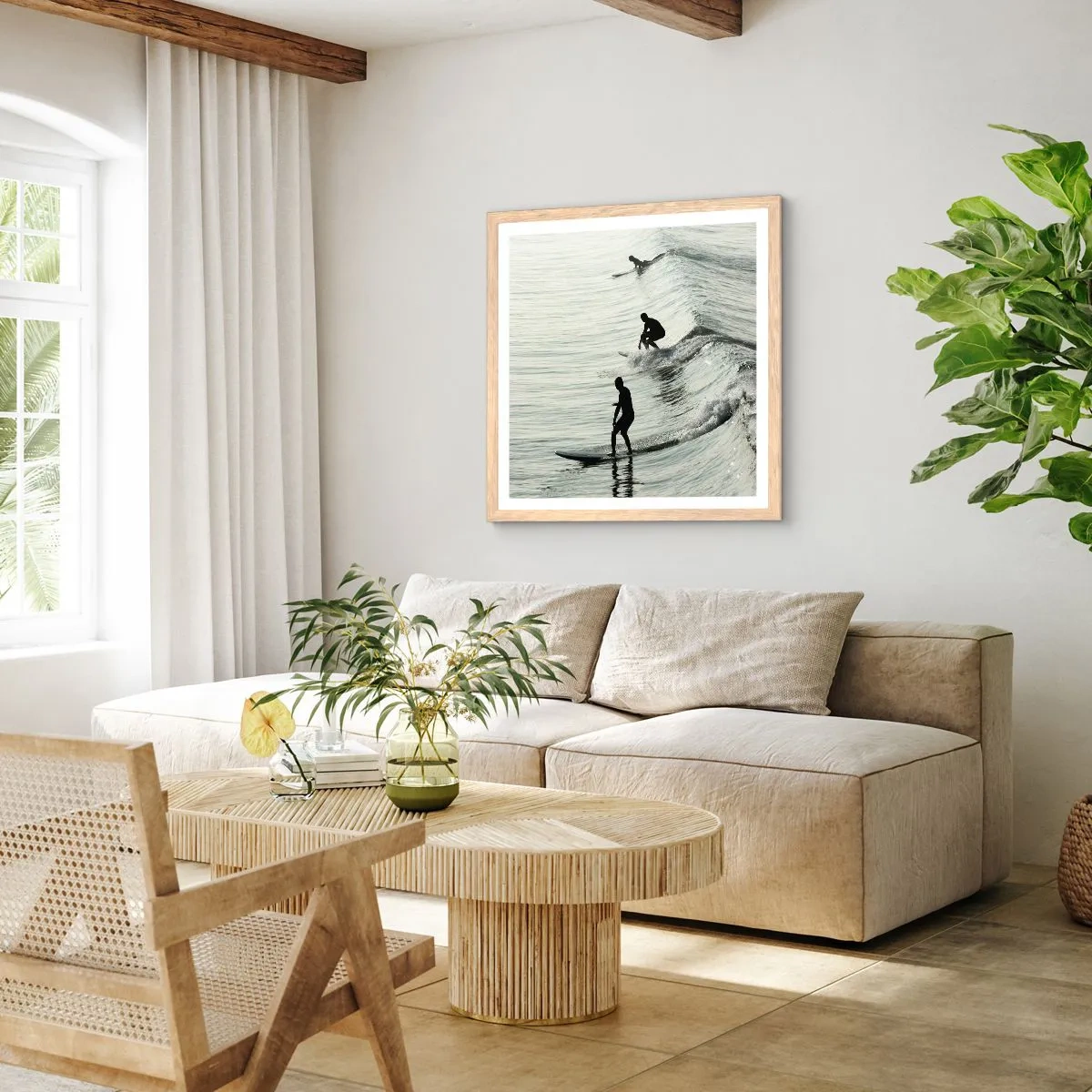 Poster in einem Rahmen aus heller Eiche - Gegen die Welle - 50x50 cm