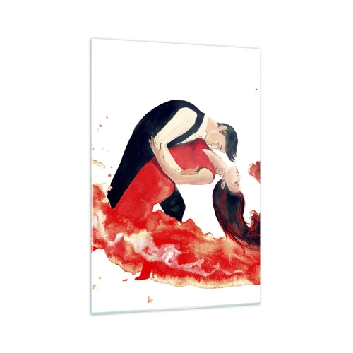 Glasbild - Bild auf glas - Ein dynamisches Aquarellgemälde eines tanzenden Paares in roten Farben. - 70x100cm - Tango - eine sinnliche Welle - Moderne Wanddekoration für Wohnzimmer und Schlafzimmer ARTTOR