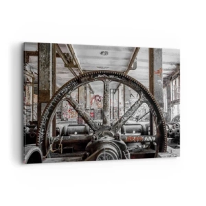 Bild auf Leinwand - Leinwandbild - Ein alter Mechanismus in einem verlassenen Industriegebäude - 120x80cm - Das geheime Leben der Fabrik - Moderne Wanddekoration für Wohnzimmer und Schlafzimmer ARTTOR