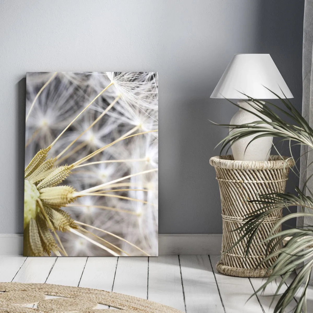 Bild auf Leinwand - Leinwandbild - Makrofotografie eines Löwenzahns mit zarten Samen - 80x120cm - Kurz vor dem Abflug - Moderne Wanddekoration für Wohnzimmer und Schlafzimmer ARTTOR