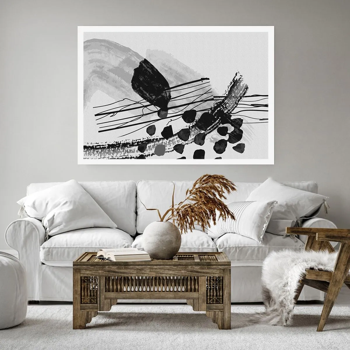Poster - Organische Schwarz-Weiß-Abstraktion - 91x61 cm