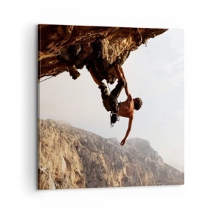 Bild auf Leinwand - Leinwandbild - Die Welt ist in einer Hand auf einem Felsblock geschrumpft - 60x60 cm