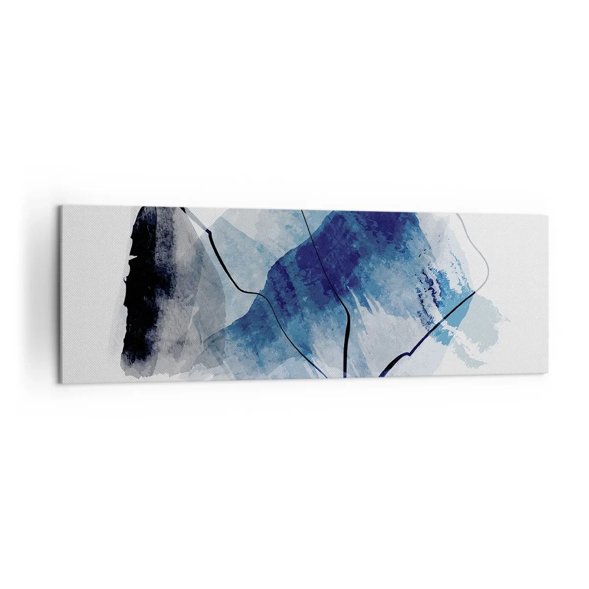 Bild auf Leinwand - Leinwandbild - Abstrakte Formen in Blautönen mit zarten Linien - 160x50cm - Eisberg - Moderne Wanddekoration für Wohnzimmer und Schlafzimmer ARTTOR