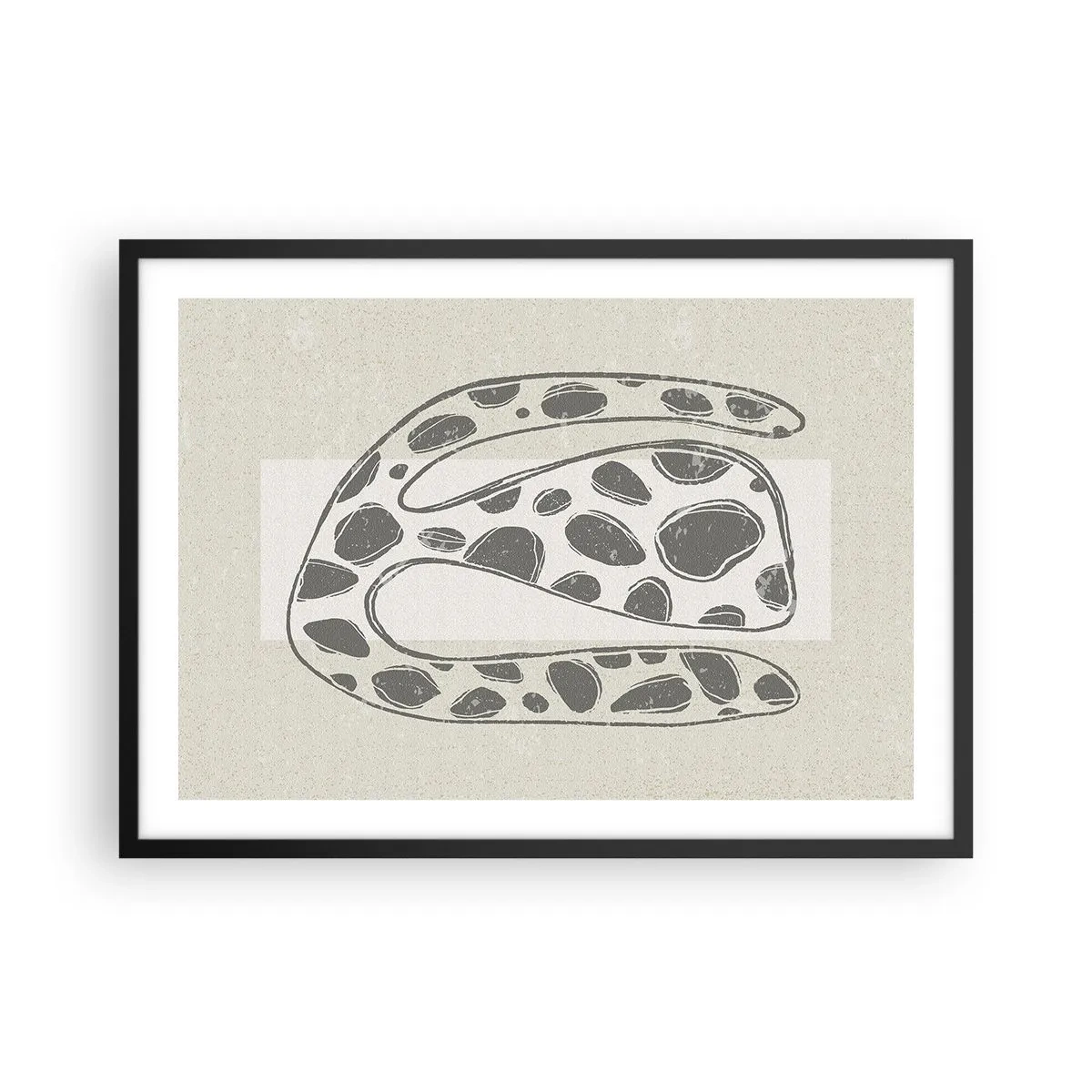 Poster in einem schwarzem Rahmen - Abstraktes organisches Muster in Grautönen - 70x50cm - Seltsame Kreatur - Moderne Wanddekoration für Wohnzimmer und Schlafzimmer ARTTOR