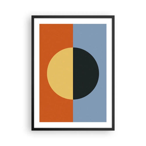 Poster in einem schwarzem Rahmen - Geometrische Komposition mit einem Kreis und kontrastierenden Farben - 50x70cm - Eine Komposition aus Wärme und Kühle - Moderne Wanddekoration für Wohnzimmer und Schlafzimmer ARTTOR