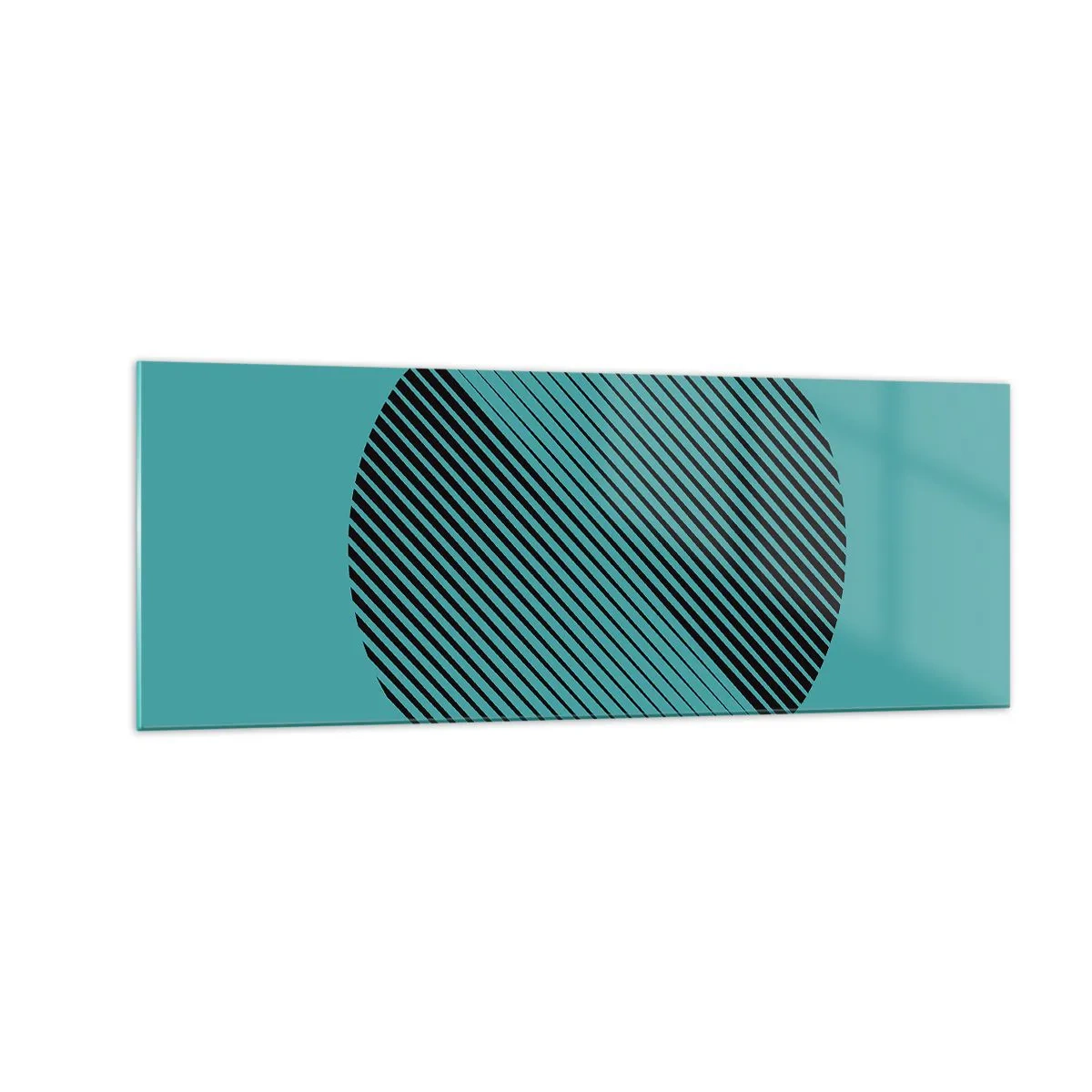 Glasbild - Bild auf glas - Ein minimalistischer Kreis mit Linien auf türkisfarbenem Hintergrund. - 140x50cm - Kreis – eine geometrische Variante - Moderne Wanddekoration für Wohnzimmer und Schlafzimmer ARTTOR