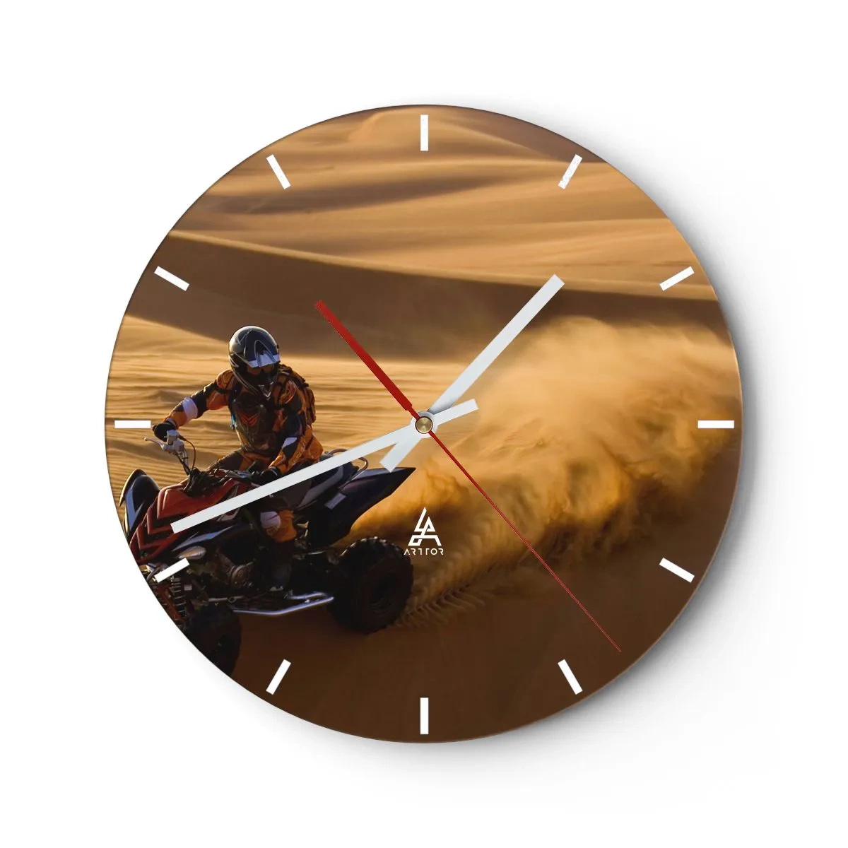 Wanduhr - Glasuhr - Quad in der Wüste im Einsatz - 30x30cm - Auf den Sandwellen - Moderne Wanddekoration für Wohnzimmer, Küche und Schlafzimmer ARTTOR