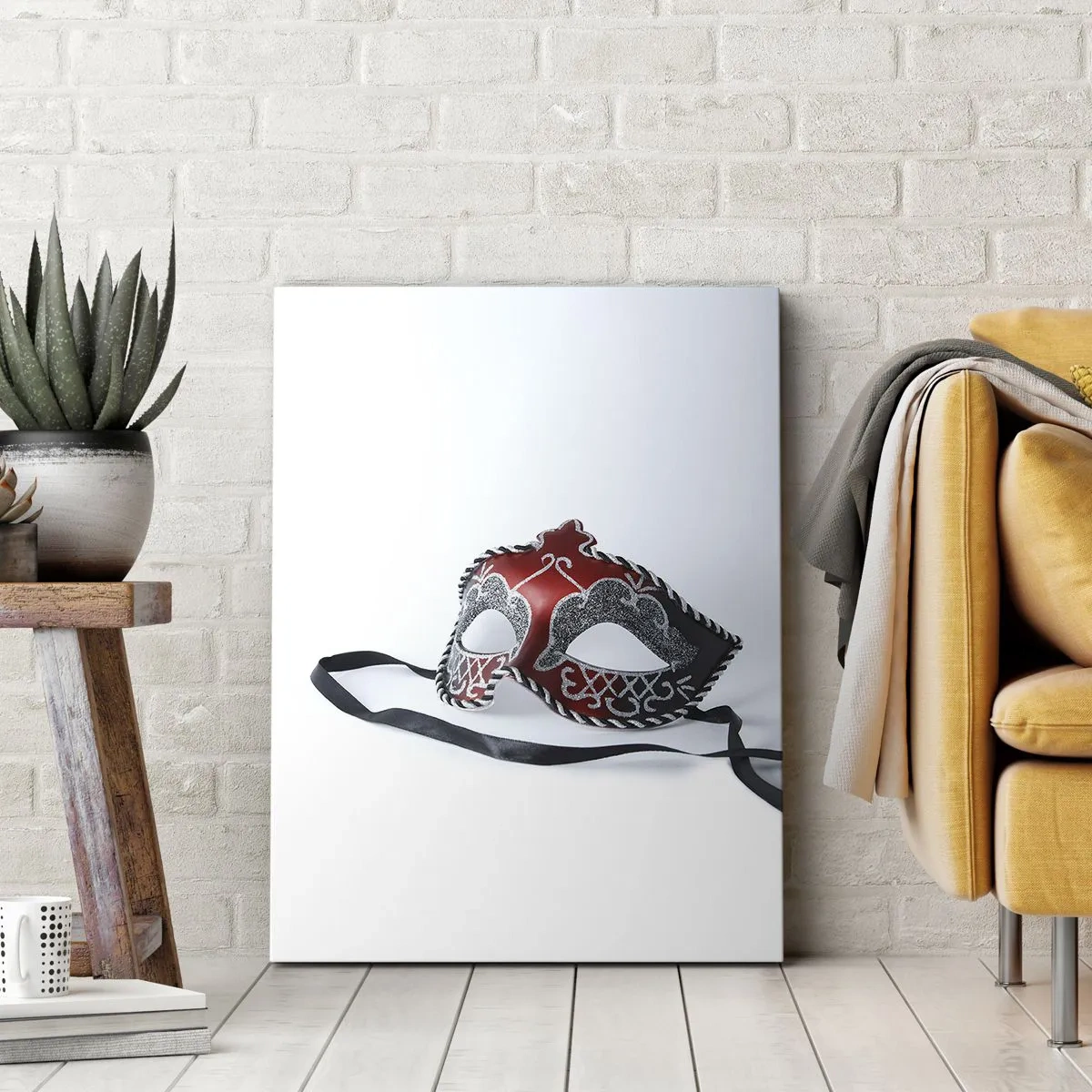Bild auf Leinwand - Leinwandbild - Rote Karnevalsmaske auf hellem Hintergrund - 70x100cm - Einladung zum Abschlussball - Moderne Wanddekoration für Wohnzimmer und Schlafzimmer ARTTOR