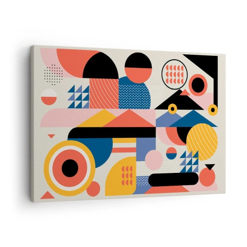 Bild auf Leinwand - Leinwandbild - Bunte geometrische Formen im Retro-Stil - 70x50cm - Komposition: Na, los, spiel! - Moderne Wanddekoration für Wohnzimmer und Schlafzimmer ARTTOR