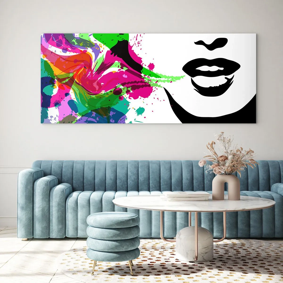 Glasbild - Bild auf glas - Eine Geschichte in den Farben des Regenbogens - 90x30 cm