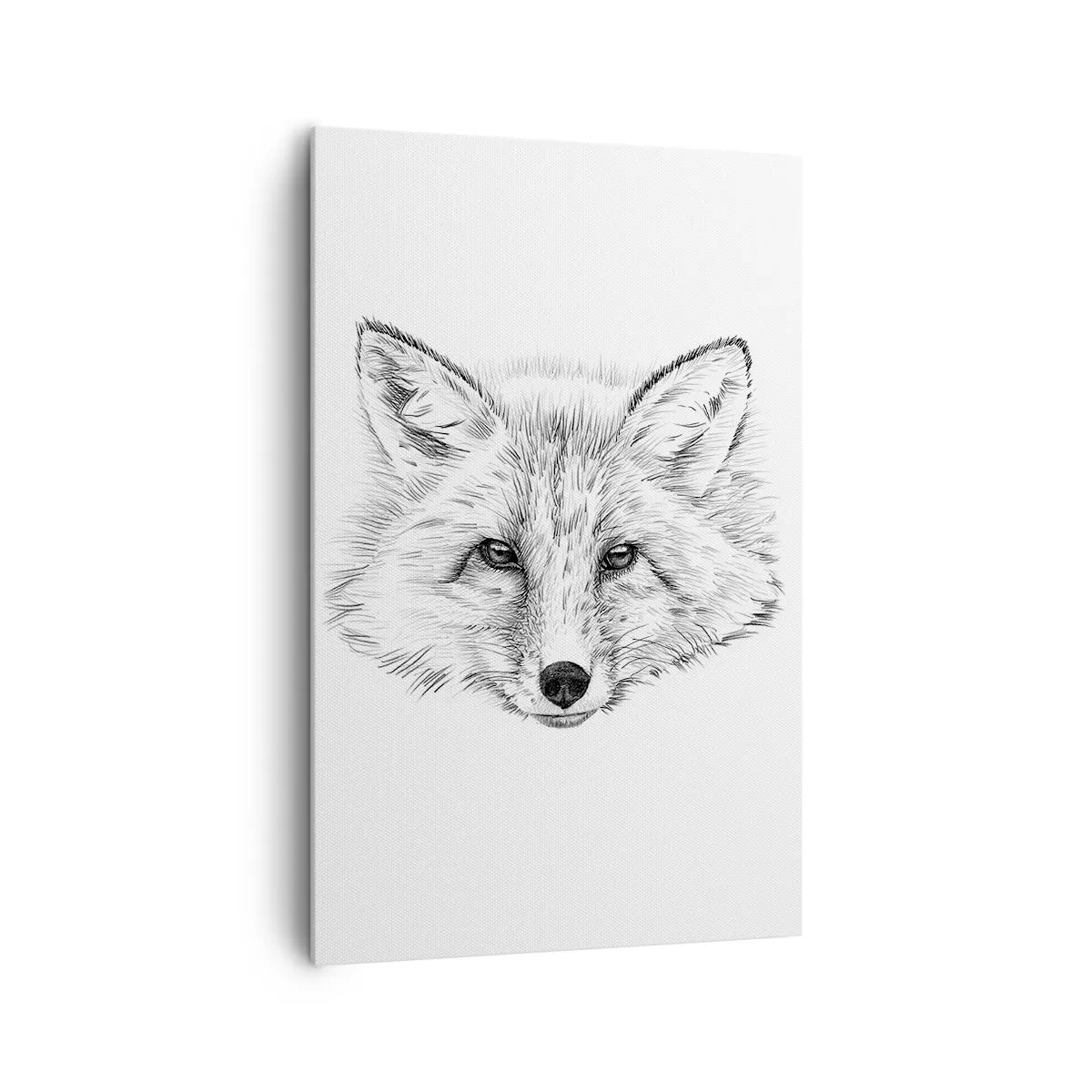 Bild auf Leinwand - Leinwandbild - Schwarz-weiße Zeichnung eines Fuchskopfes auf weißem Hintergrund - 80x120cm - Können diese Augen lügen? - Moderne Wanddekoration für Wohnzimmer und Schlafzimmer ARTTOR